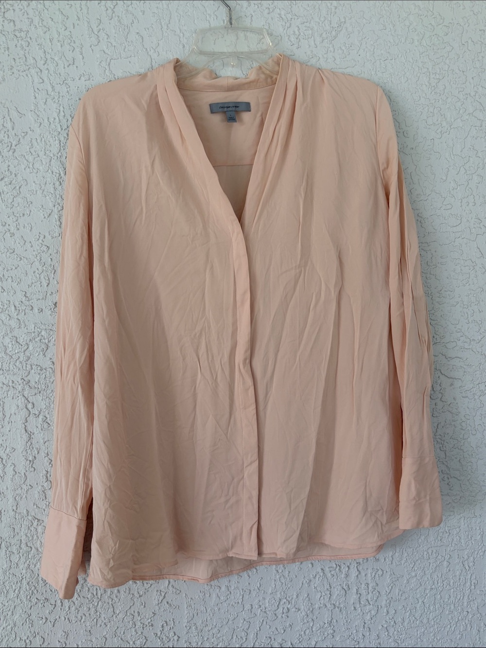 Classiques Entier silk Lightweight Blush Pink V-Neck Long Sleeve Blouse size L